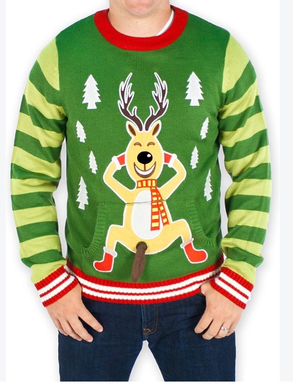 Men's Green Reindeer Holiday Sweater - Festive Crewneck size XL